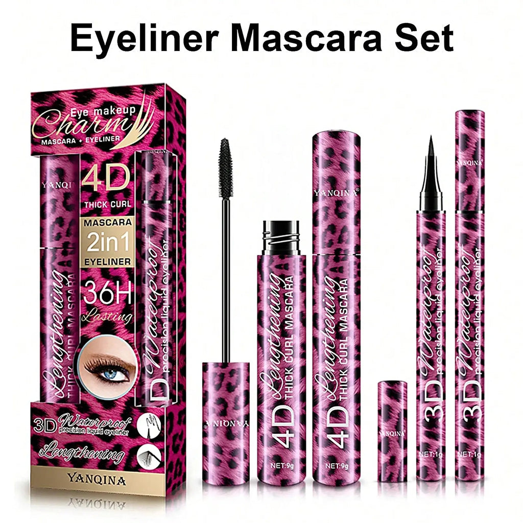YANQINA Liquid Eyeliner Pencil 4D Waterproof Mascara Set Cosmetics Eye Liner Thick Curling Mascara Eyebrow Pencil Eyes Makeup TechVisio