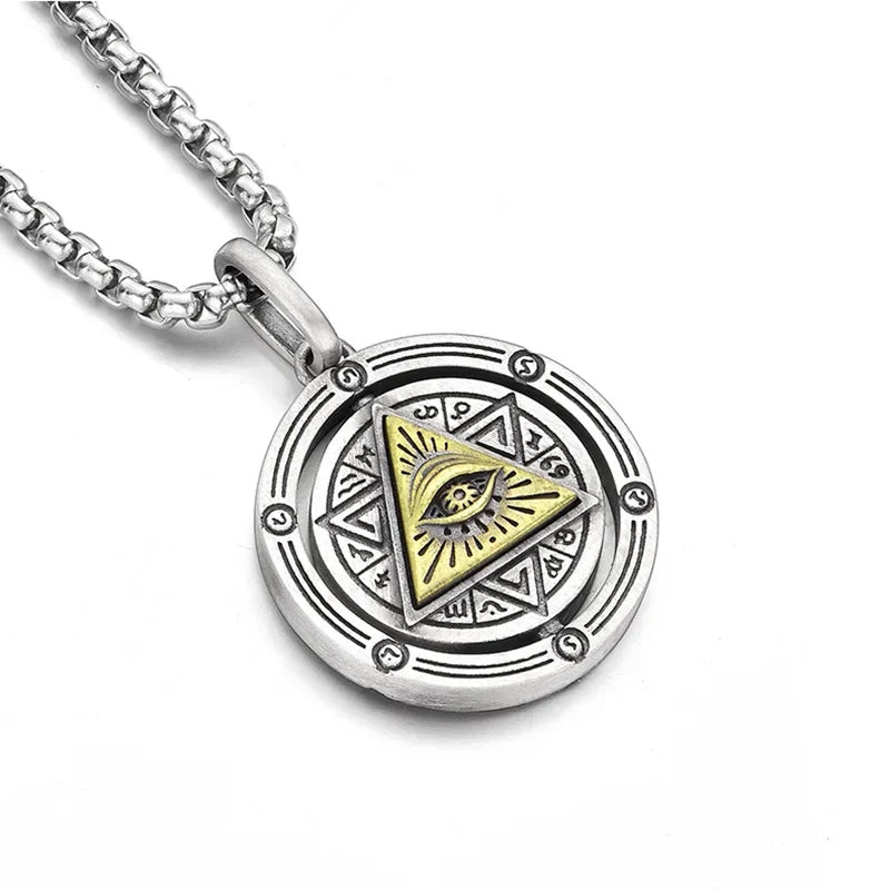 Eye of Horus, Eye of God Necklace, Rotatable Evil Eye Pendant, Men's Trendy Retro Weird Egyptian Amulet Jewelry TechVisio