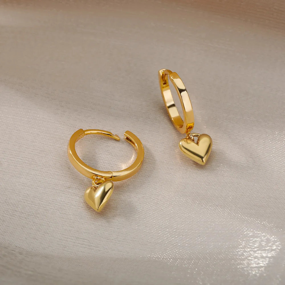 Stainless Steel Heart Earrings For Women Vintage Gold Color Love Heart Drop Earring Wedding Christmas Jewelry Gift Bijoux Femme TechVisio
