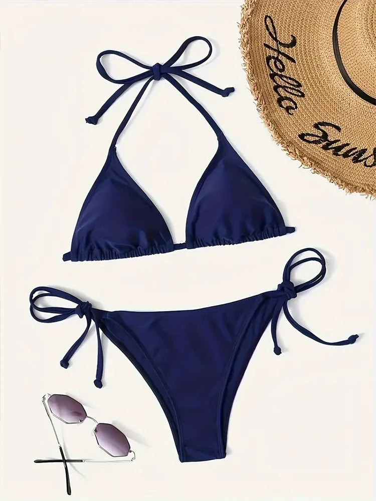 Swimwear Thong Bikini Set Sexy New Navy Blue Swimsuits Woman Sexy Bathing Suits Bikinis Triangle Bandage Female Beachwear TechVisio