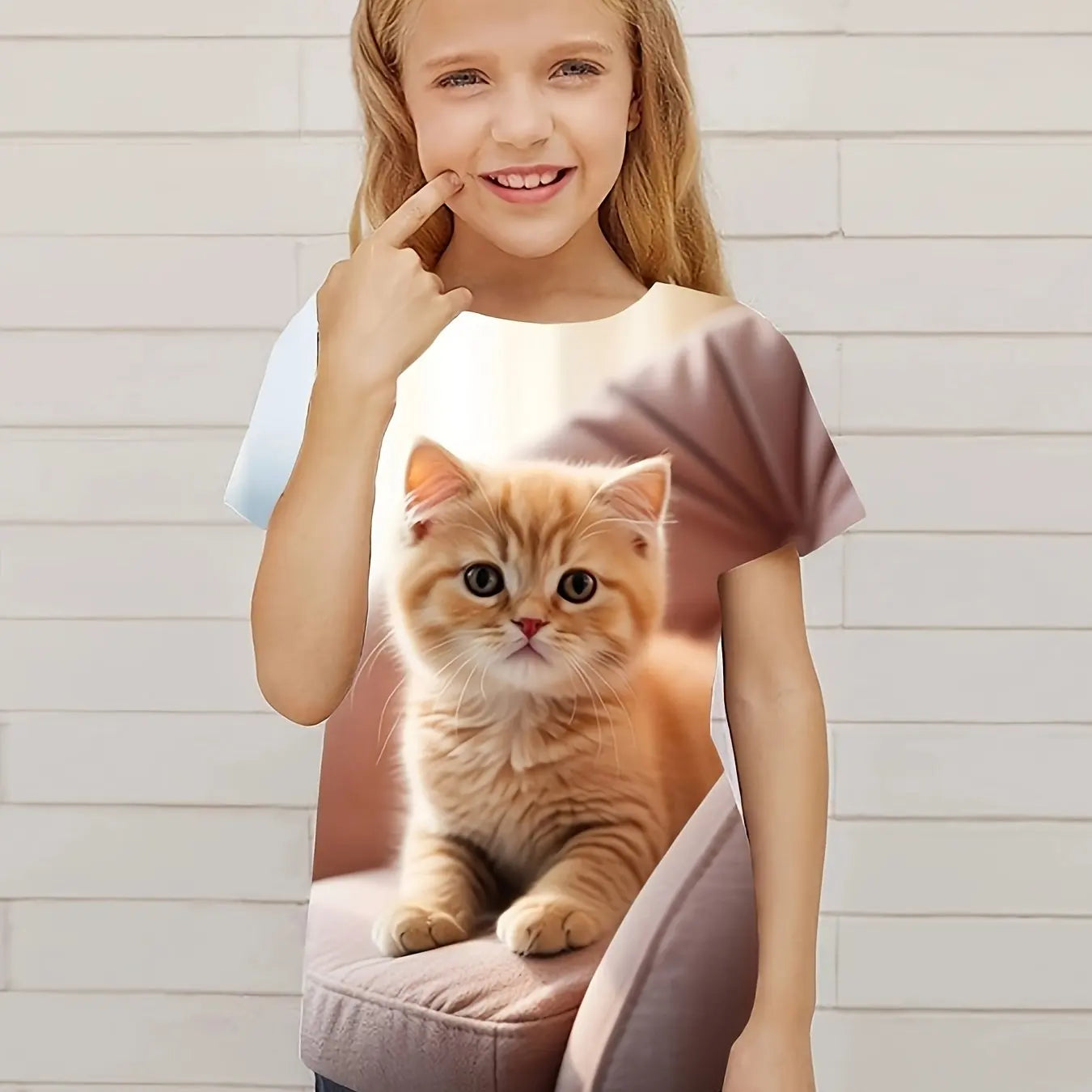 Children's Clothing Cute 3D Cat Graphic Print Short Sleeve Tops Kids Clothes T-Shirt Casual Pullover Child Boys Girls Summer TechVisio
