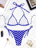 2 Pcs/Set Women's Beach Swimsuit Bikini Set Summer Blue And White Polka Dot Pattern Swimsuit Vacation Casual Lady's Bikini Set TechVisio