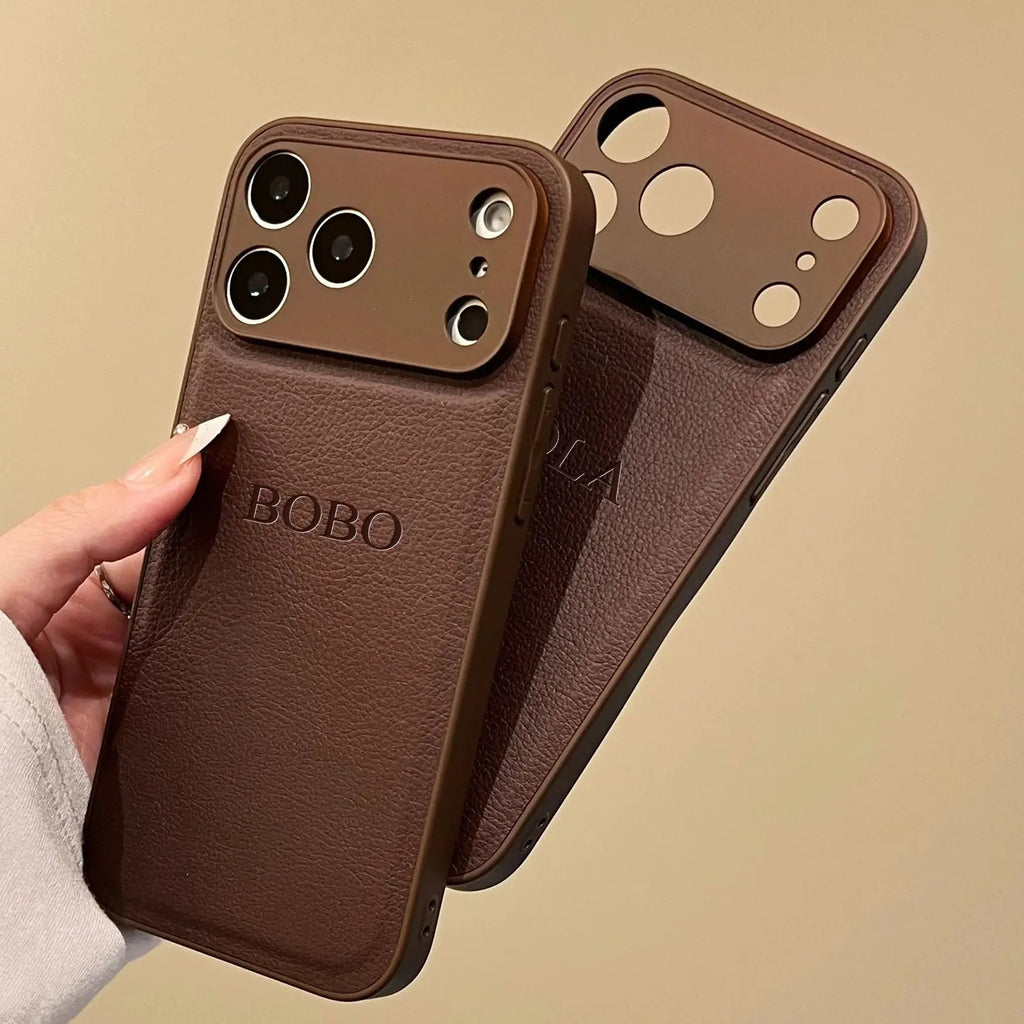 Personalized Luxury Customized Name 3D DIY Hot Engrave Faux Leather Phone Case For iPhone 17 16 15 14 13 Pro Max Plus Air TechVisio