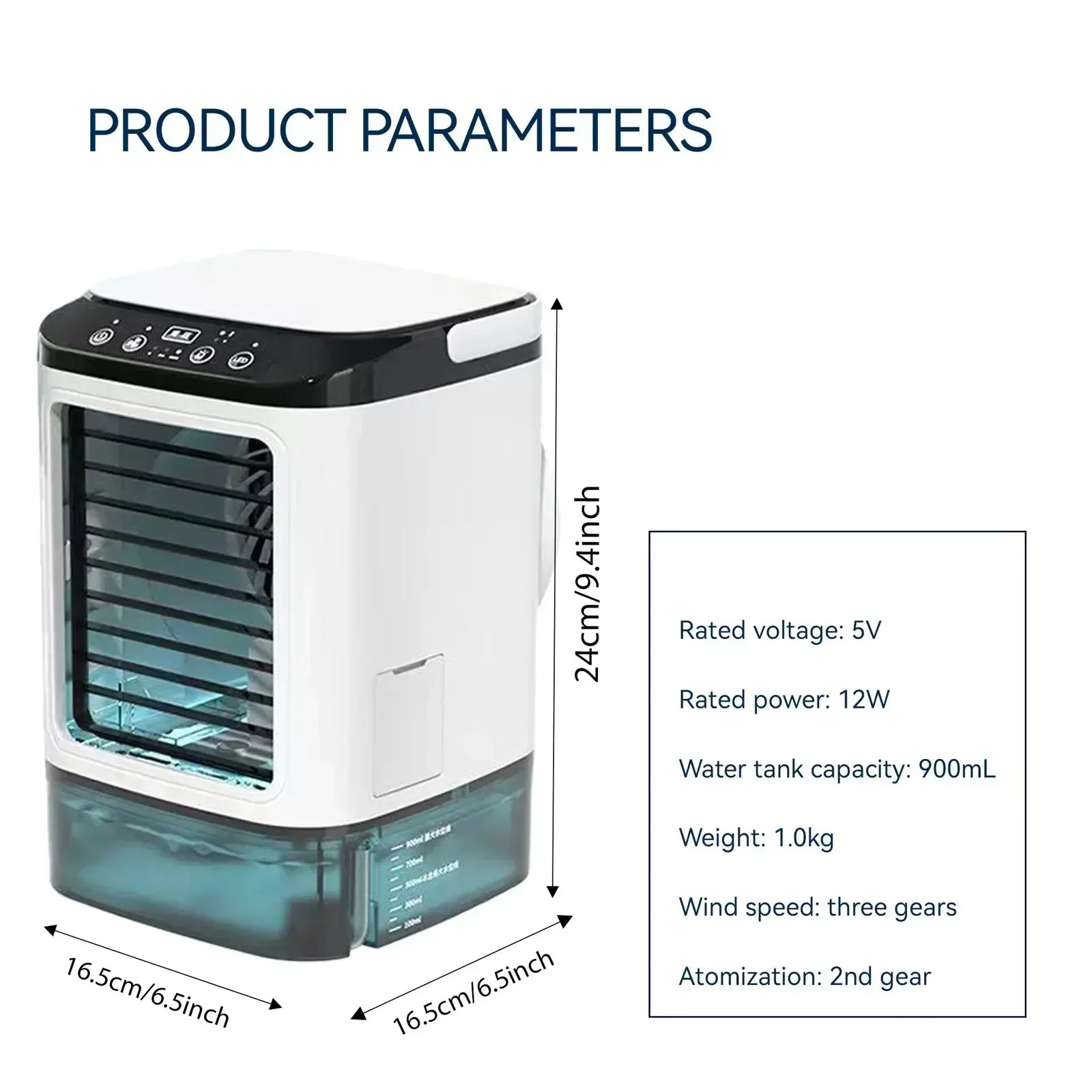 Mini Climatiseur Portable 900ml – 3 Vitesses, Veilleuse 7 Couleurs
