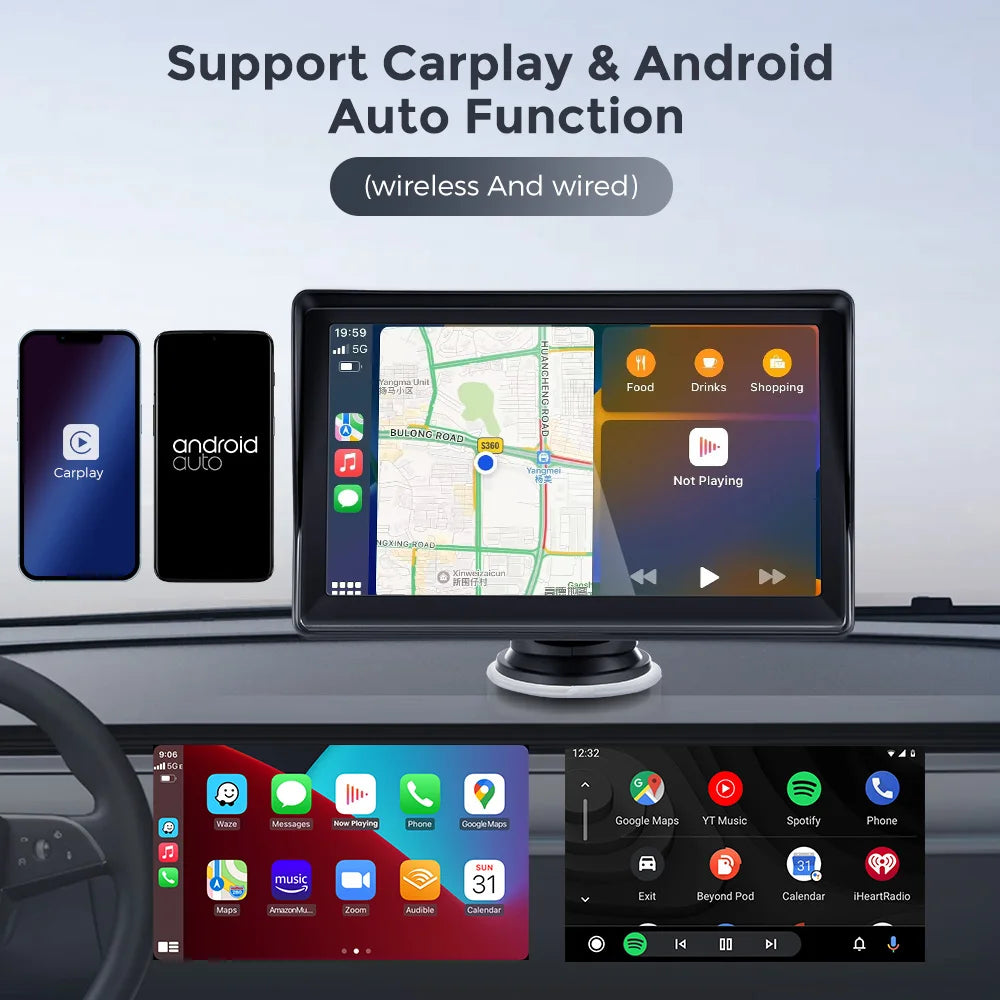 Autoradio Portable 7" Tactile – CarPlay Sans Fil, Android Auto, Bluetooth
