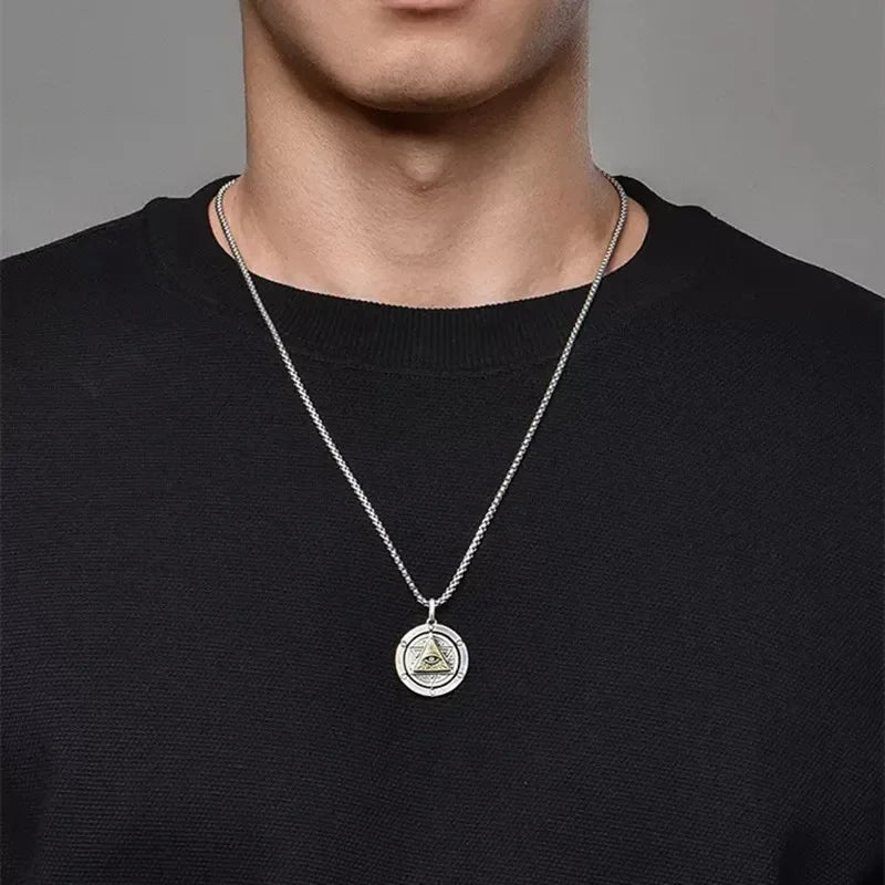 Eye of Horus, Eye of God Necklace, Rotatable Evil Eye Pendant, Men's Trendy Retro Weird Egyptian Amulet Jewelry TechVisio