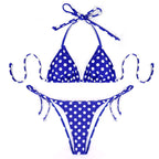 2 Pcs/Set Women's Beach Swimsuit Bikini Set Summer Blue And White Polka Dot Pattern Swimsuit Vacation Casual Lady's Bikini Set TechVisio