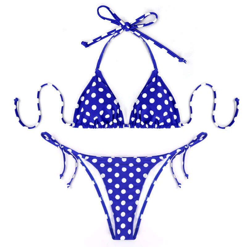 2 Pcs/Set Women's Beach Swimsuit Bikini Set Summer Blue And White Polka Dot Pattern Swimsuit Vacation Casual Lady's Bikini Set TechVisio