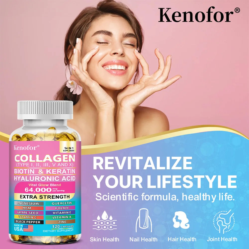 Kenofor Collagène 14-en-1 – Biotine, Kératine & Acide Hyaluronique