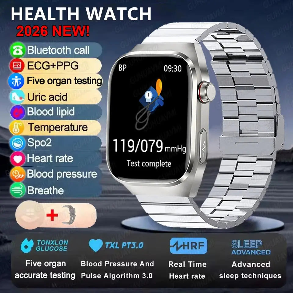 Montre Connectée Santé IA – ECG, SpO2, AMOLED, IP68 TechVisio