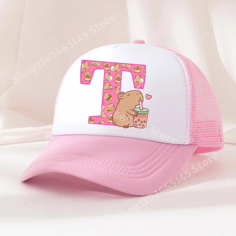 Capibara Baseball Cap Girls Women Anime Capybara Letter A-Z Sun Hat Kids Adult Summer Breathable Mesh Sunbonnet Outdoor Headgear TechVisio
