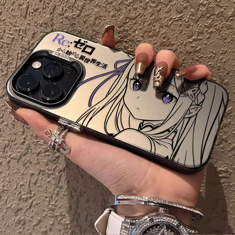 Coque iPhone Anime Rem & Emilia Re:Zero – PC Rigide, Anti-Choc, iPhone 7 à 17 Pro Max