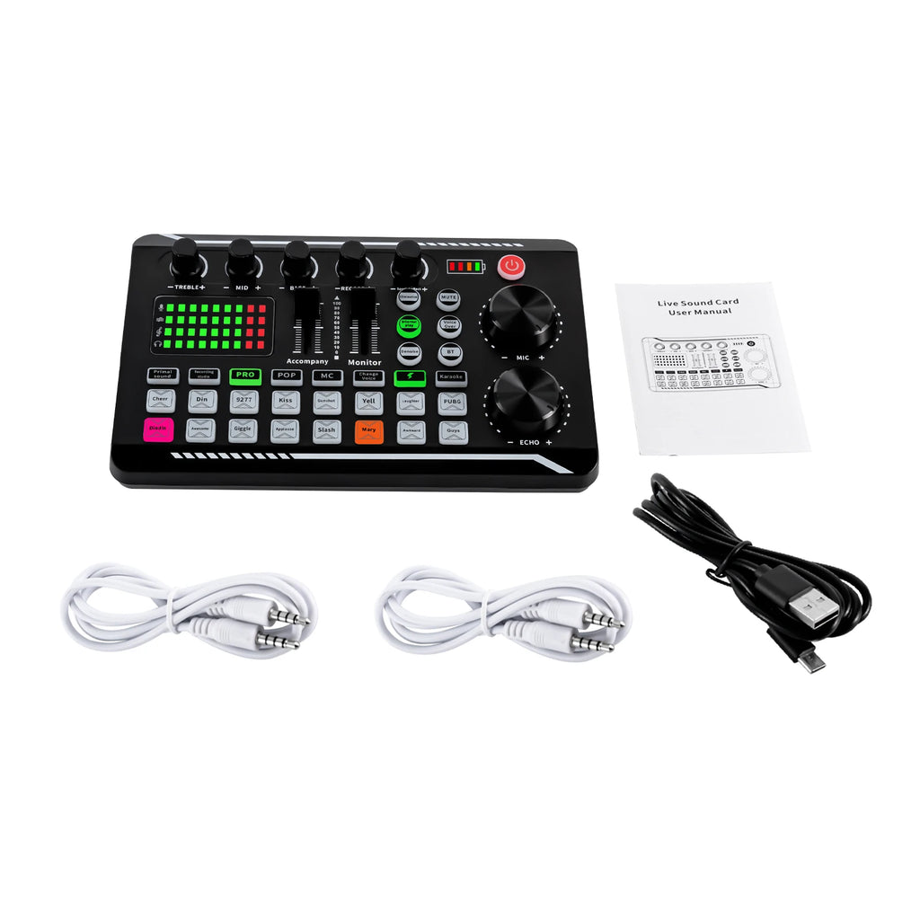 Soundkarte F998 – Bluetooth-Mischpult | 16 Effekte | Stimmverzerrer