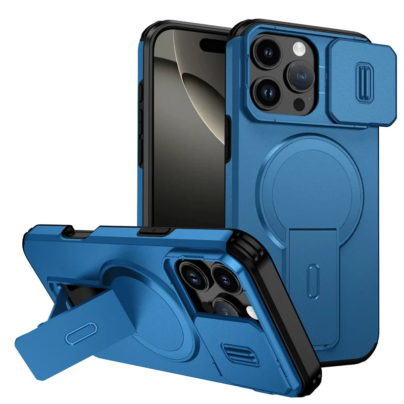 For Magsafe Magnetic Wireless Charging Case for IPhone 16 15 14 13 12 11 Pro Max Plus 16e Armor Stand Slide Lens Protector Cover TechVisio