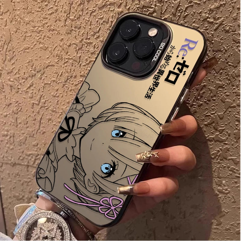 Coque iPhone Anime Rem & Emilia Re:Zero – PC Rigide, Anti-Choc, iPhone 7 à 17 Pro Max