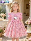 Hello Kitty Princess Kids Outfit, European & American Style Girls' Dress, Pink Rose Tulle Princess Dress TechVisio