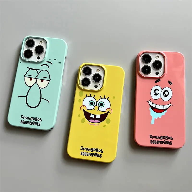 Anime SpongeBobs Cool Phone Case for iPhone 16 15 14 13 12 11 Pro Max XS XR XSMax 6 7 8 Plus Glossy HD Hard PC Cover TechVisio