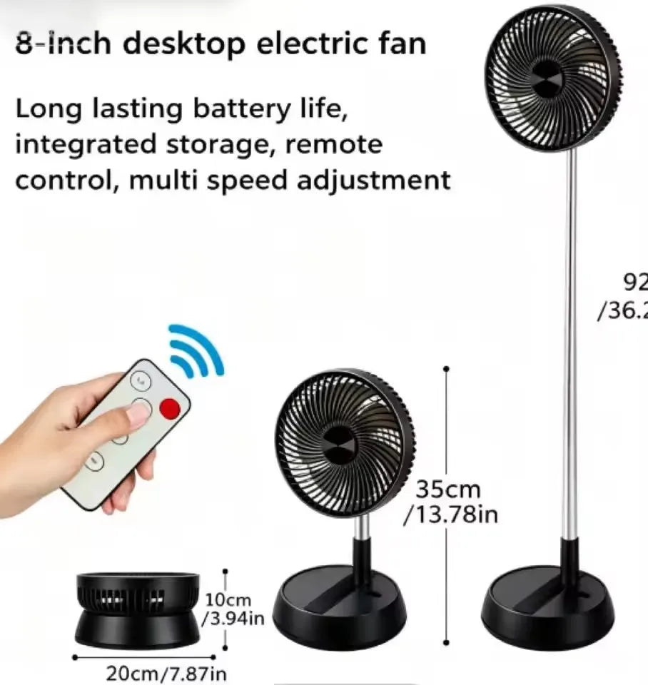 Portable Folding Fan 6000mAh USB Remote Control Air Cooler Silent Rechargeable Wireless Floor Standing Fan For Outdoor Home TechVisio