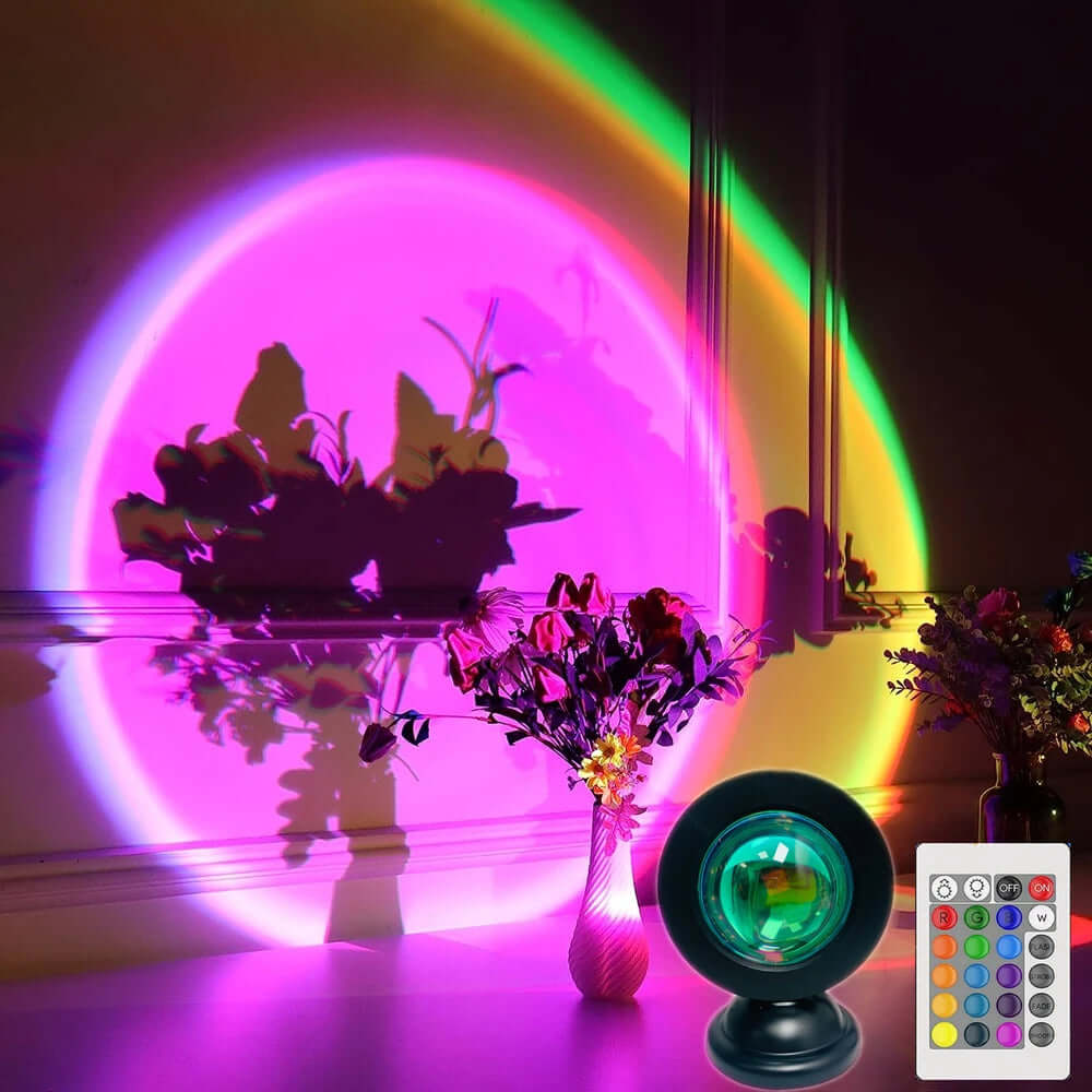 Lampe Projection Coucher de Soleil LED 16 Couleurs – 4 Modes, Télécommande TechVisio