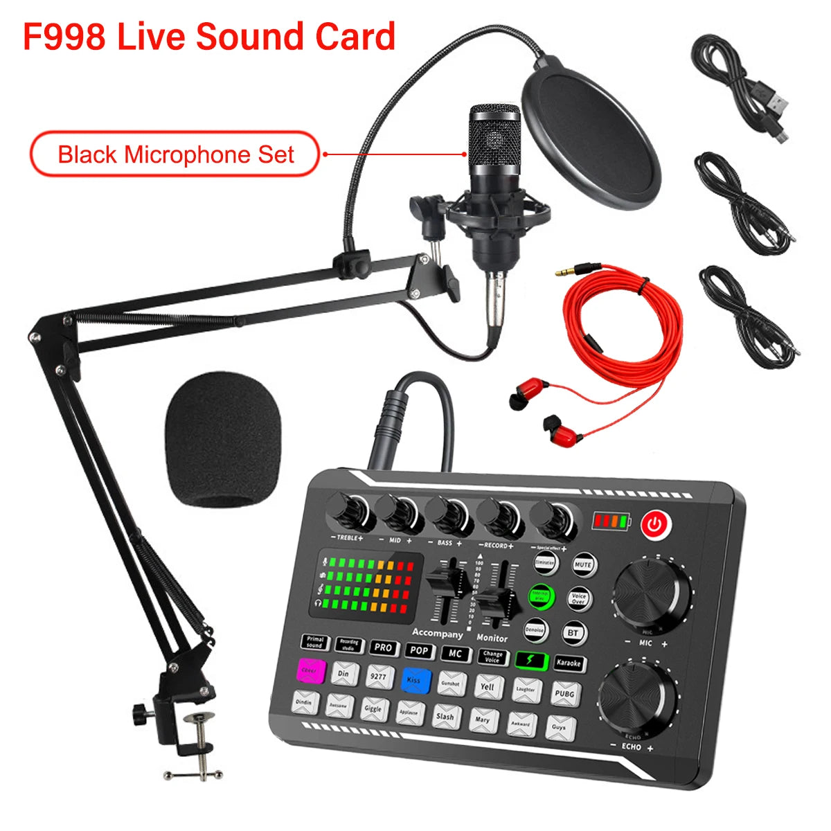 F998 Streaming Kit – Professional Live Sound Card + BM-800 Condenser Microphone, Bluetooth 5.0