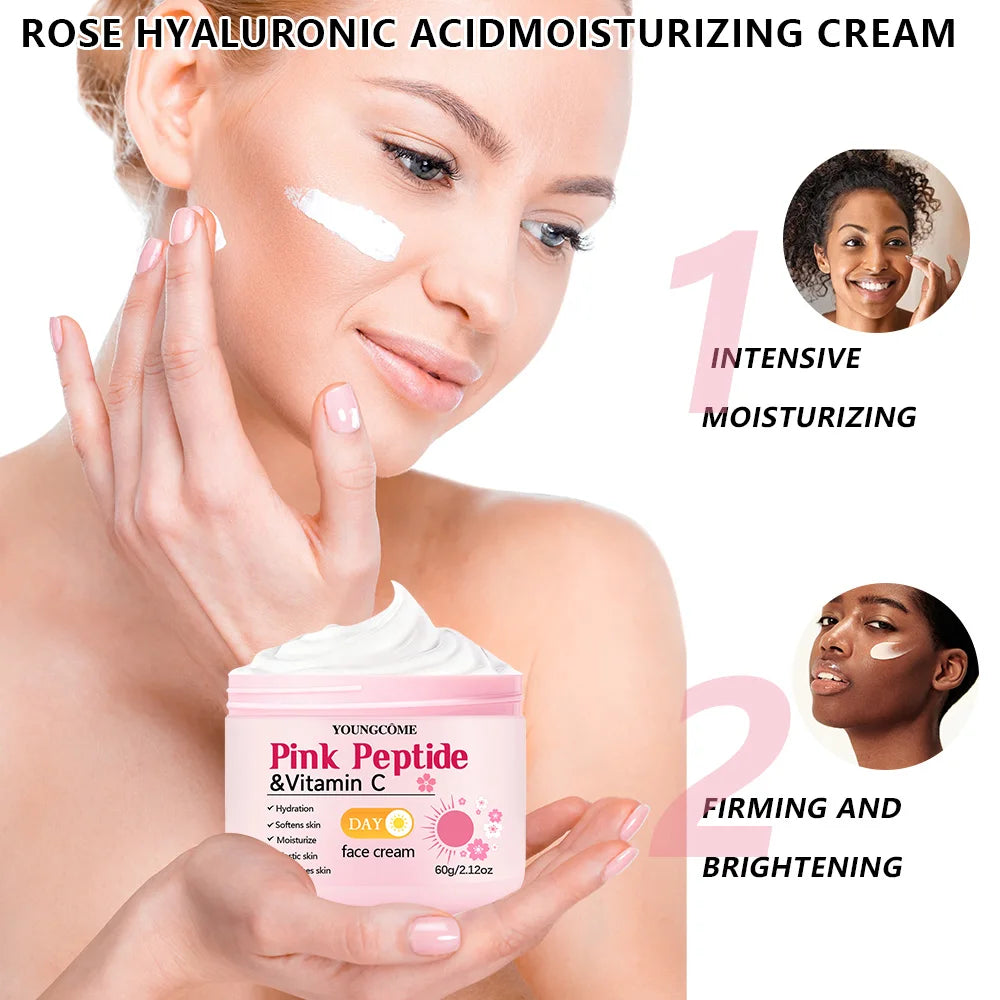4-Piece Day & Night Skincare Set: Pink Peptide Vitamin C Day Cream + Sakura Retinol Night Cream & Essence for Hydration, Firmnes TechVisio