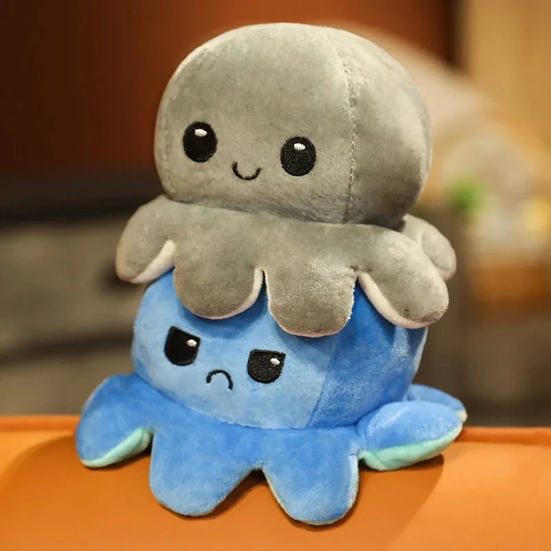 18/28/48cm Cute Reversible Mood Octopus Plush Toy Double Sided Flip Octopus Pillow Soft Stuffed Animal Doll Home Room Decor Gift TechVisio