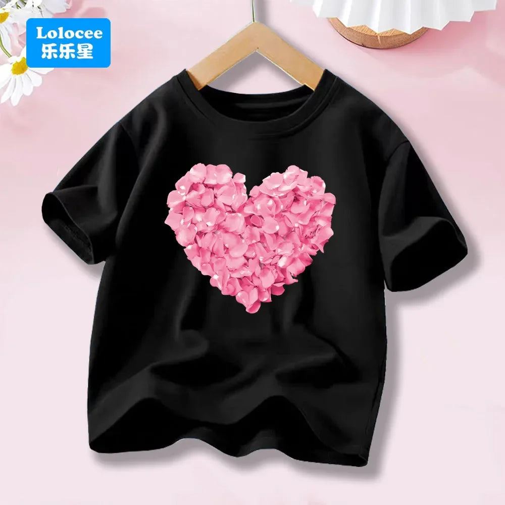 Cute Cat with Bow Print Girls T Shirt Kids Summer Short Sleeve Cotton T-shirt Kawaii Top Tee for Baby Girl 3-14y MM1 TechVisio