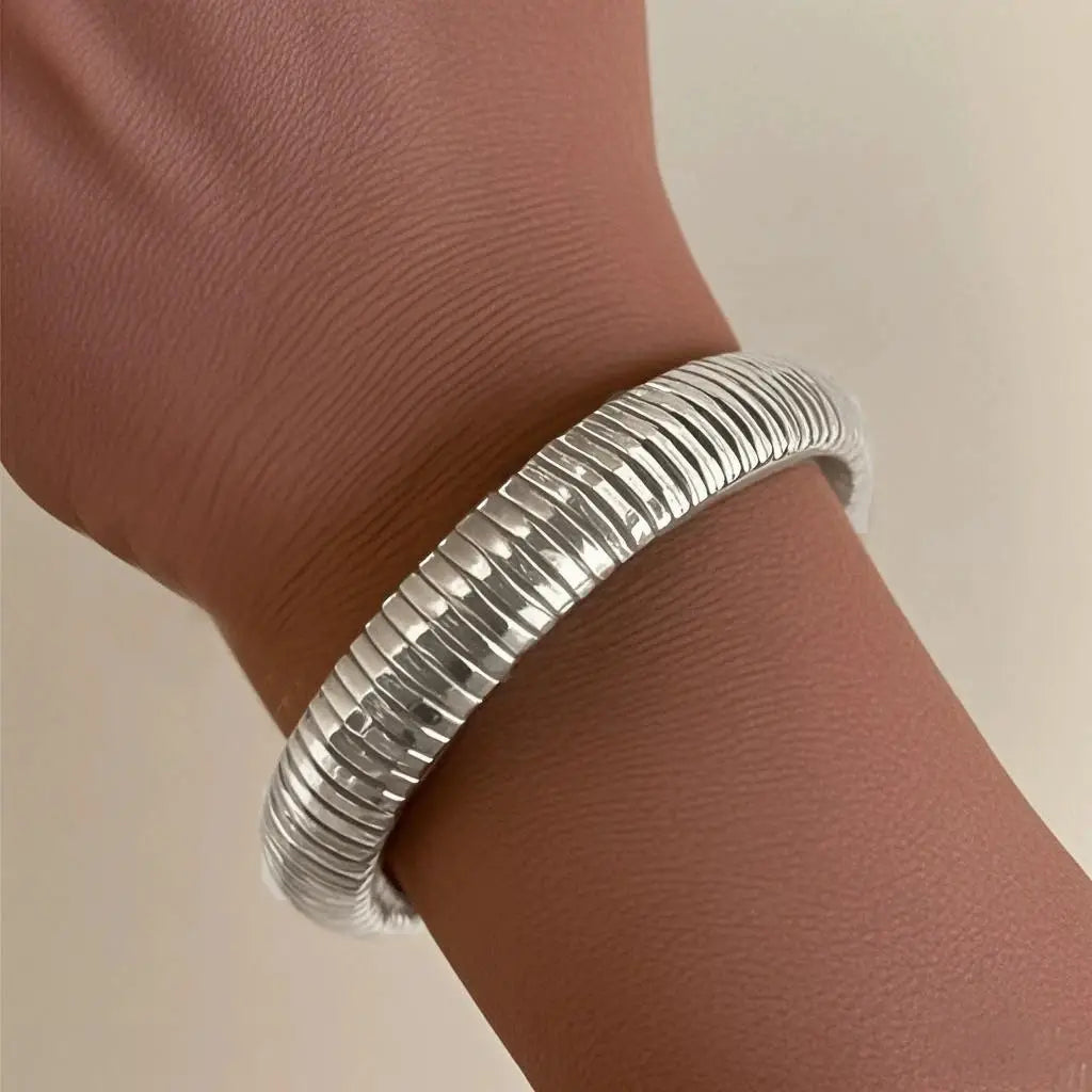Bracelet Élastique Spiral Chunky – Or & Argent Femme Style Punk DAIPAN