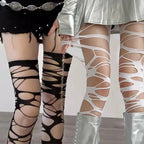 Punk Hollow Fishnet Stockings for Women Spider Web Torn Strap Holes Tights Girls Lolita Ragged Pantyhose Party Socks Pantyhose TechVisio