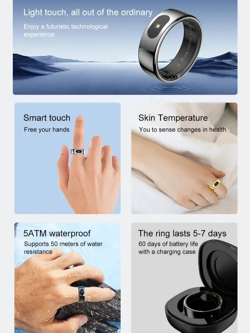 R08 Smart-Ring – Gesundheits-Tracking, Temperatur, 5ATM | Gold, Silber, Schwarz