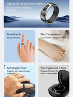 Bague Connectée R08 – Suivi Santé, Température, 5ATM | Or, Argent, Noir TechVisio