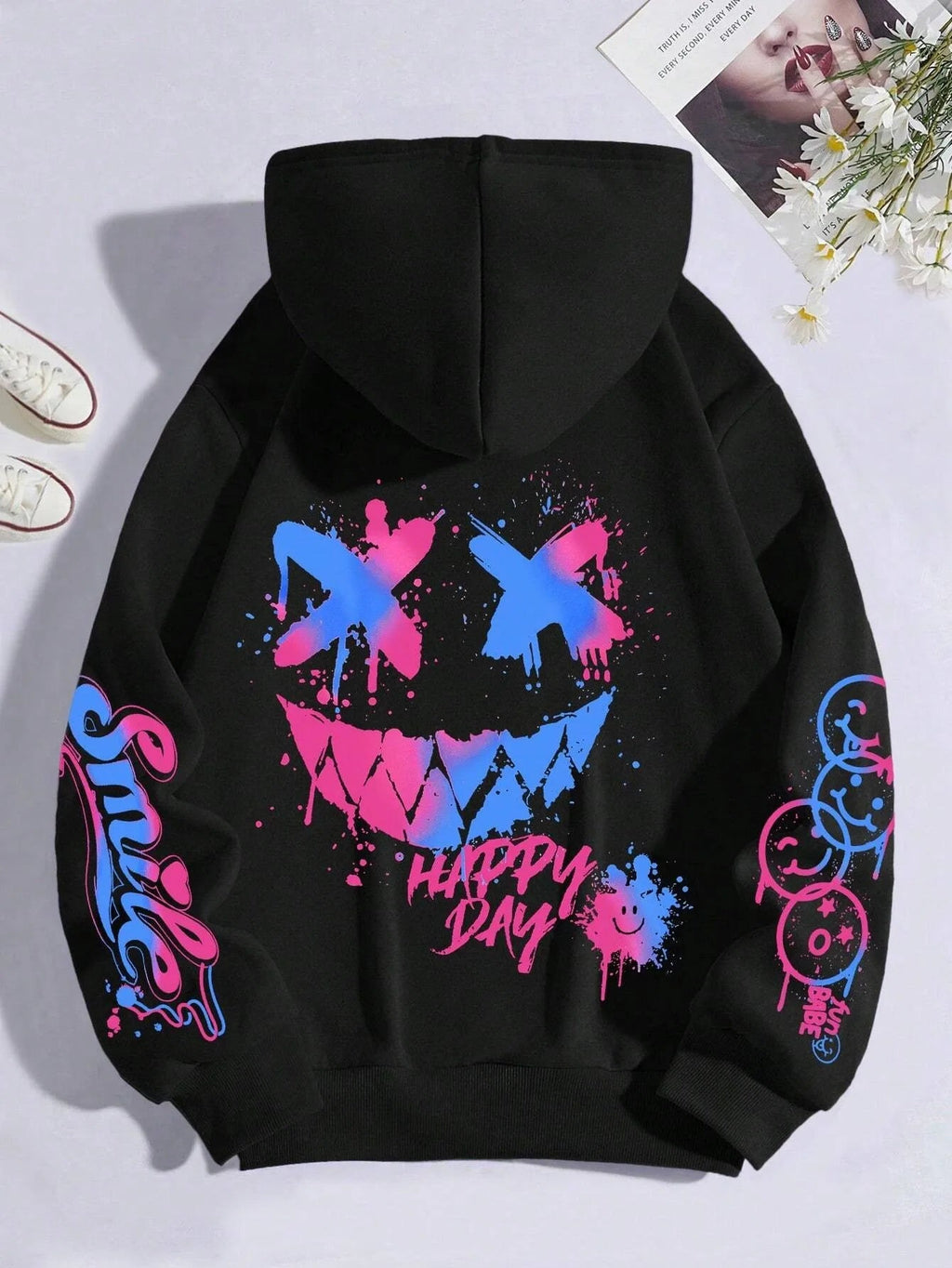 New autumn men's personalized smiling face print comfortable breathable hooded sweatshirt outdoor street fashion hooded sweatshi TechVisio