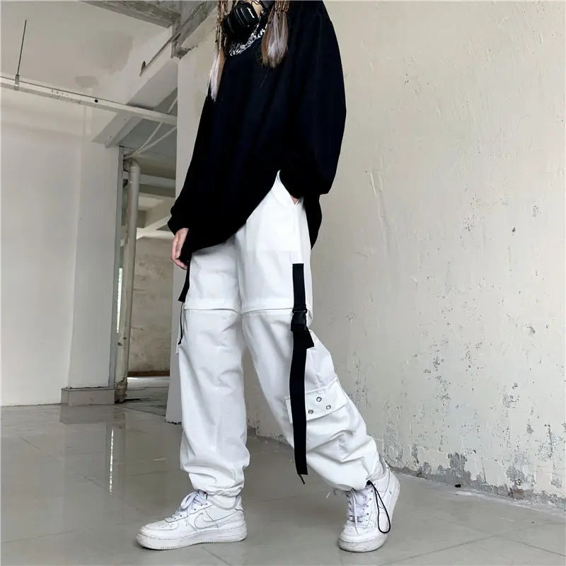 Streetwear Spring Summer Cargo Pants Women Harajuku Slim Punk Ribbons Joggers Elastic Waist Ankle-Length Trousers For Girls TechVisio