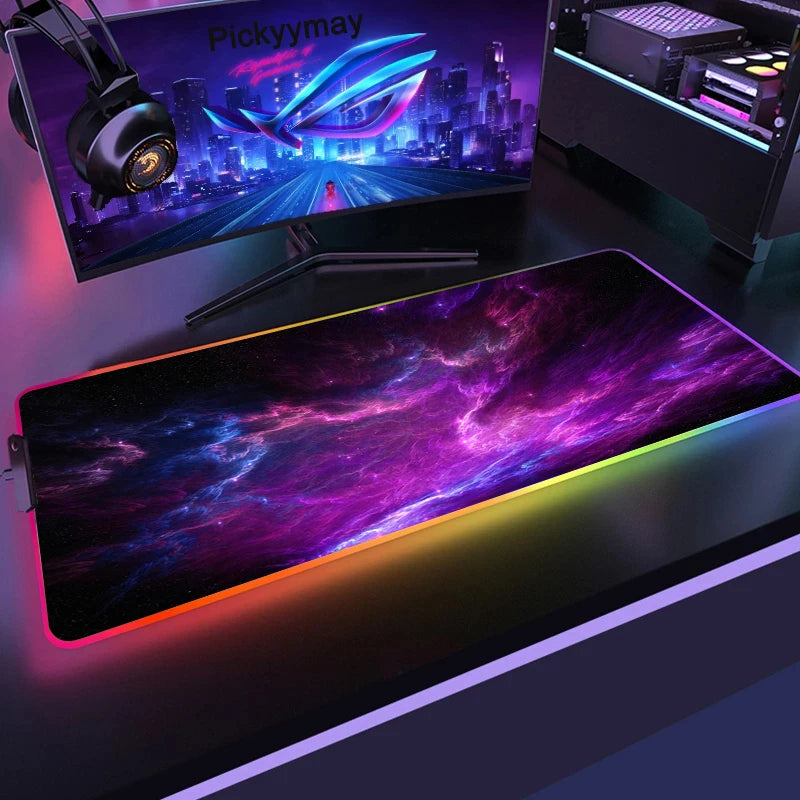 XXL RGB Gaming Mouse Pad — LED Lighting, Space Galaxy Pattern, Non-Slip — All Sizes
