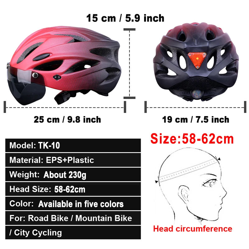 X-TIGER Adult Bike Helmet with LED Rear Light Dual Mode Goggle Cycling Helmet Fit 58-62cm Lightweight Breathable Bicycle Helmets TechVisio