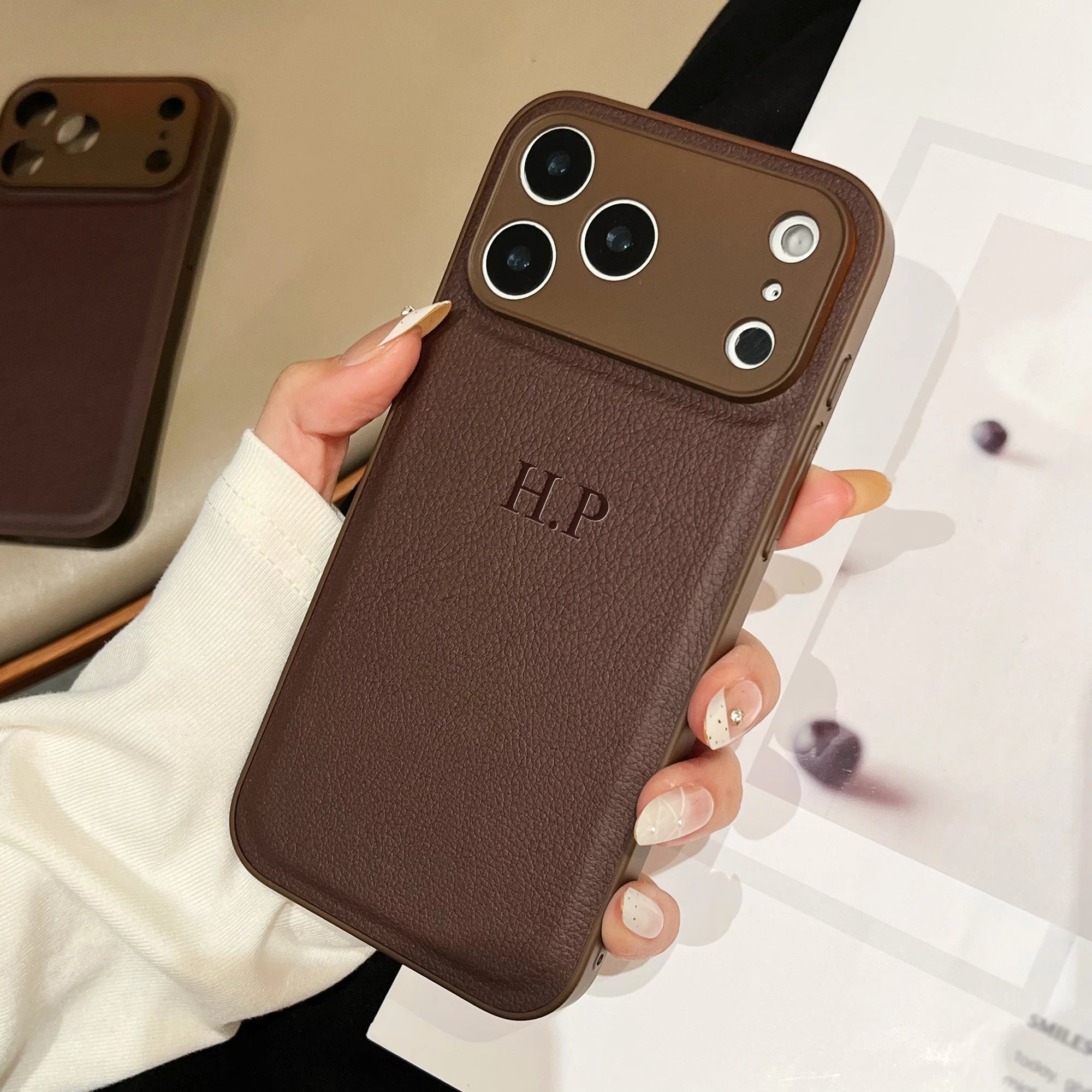 Personalized Luxury Customized Name 3D DIY Hot Engrave Faux Leather Phone Case For iPhone 17 16 15 14 13 Pro Max Plus Air TechVisio