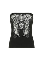 Gothic Print Black Strapless Tube Top Women Skinny Cropped Summer Casual Chic Graphic Tee Y2K Streetwear Basic Vest TechVisio