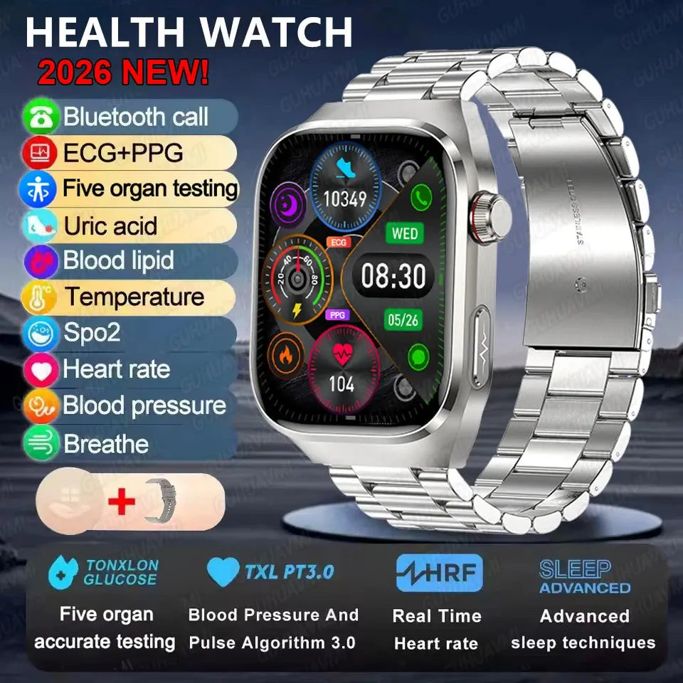 Montre Connectée Santé IA – ECG, SpO2, AMOLED, IP68 TechVisio