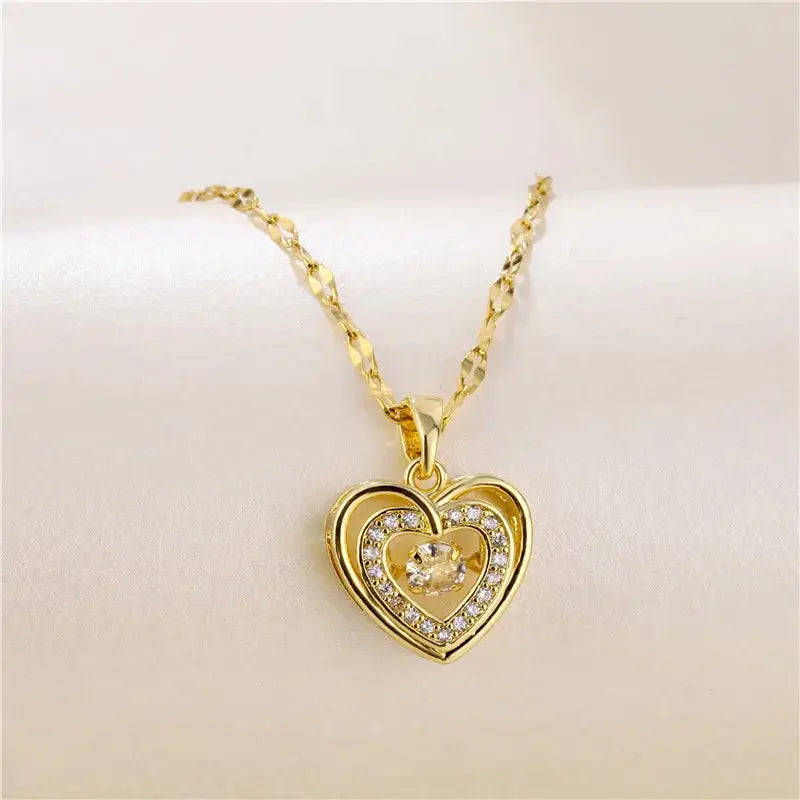 Collier Pendentif Cœur Cristal Acier – Style Coréen Femme Tendance Marisa