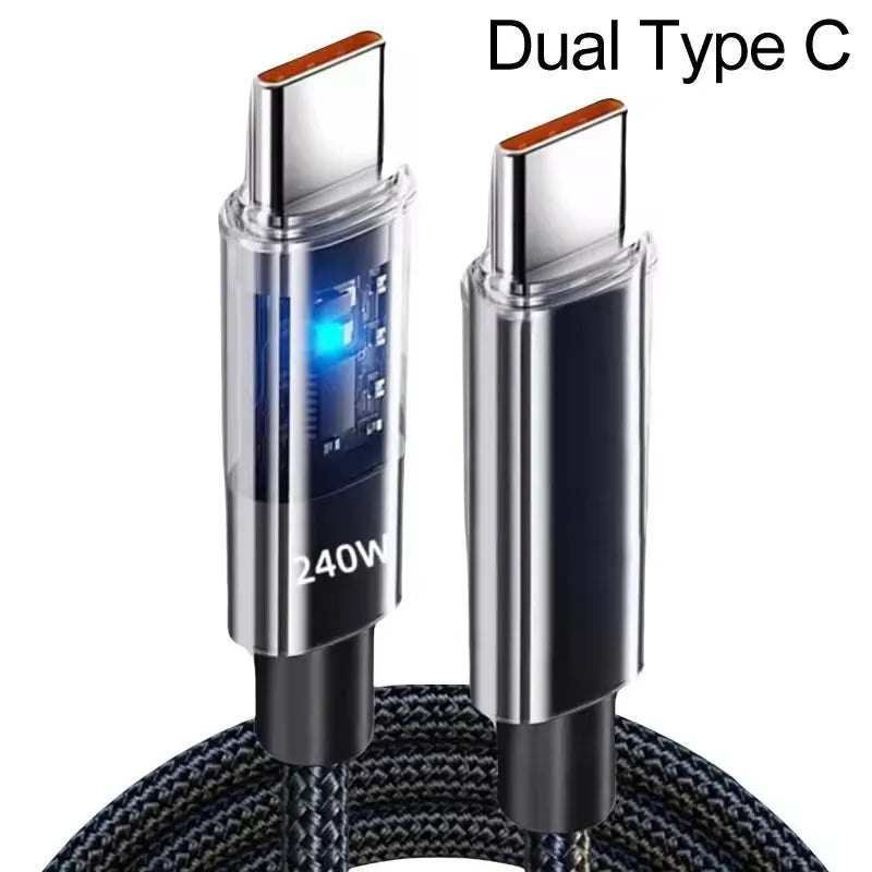 240W USB-C LED Cable – Fast Charging | Braided Nylon | 0.25m to 2m
