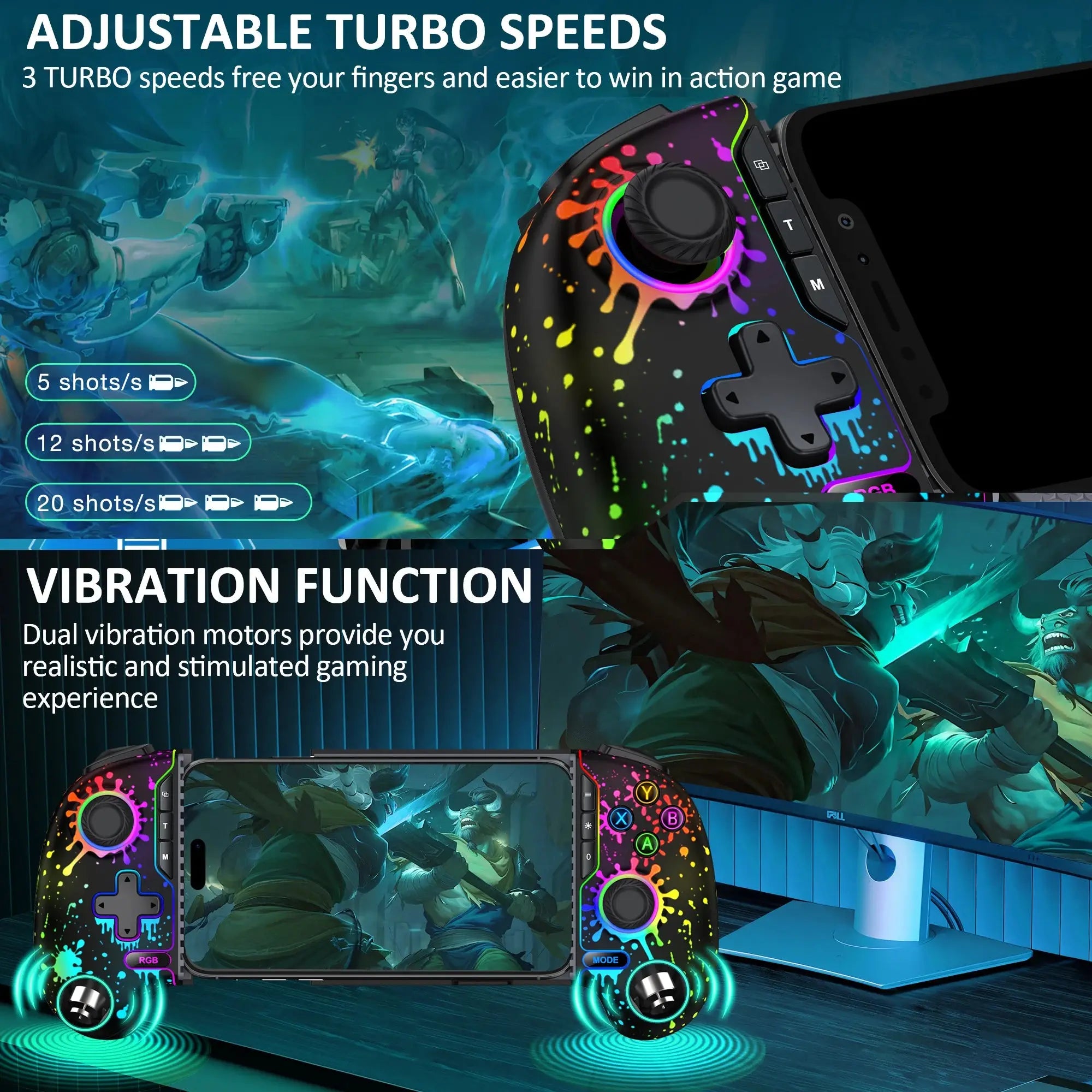 Manette Mobile Gaming BEBONCOOL – Hall Effect | Bluetooth | RGB | iPhone & Android TechVisio