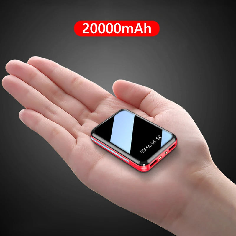 Batterie Externe Mini 20000mAh Écran Miroir LED – Double USB, Torche, 5 Coloris