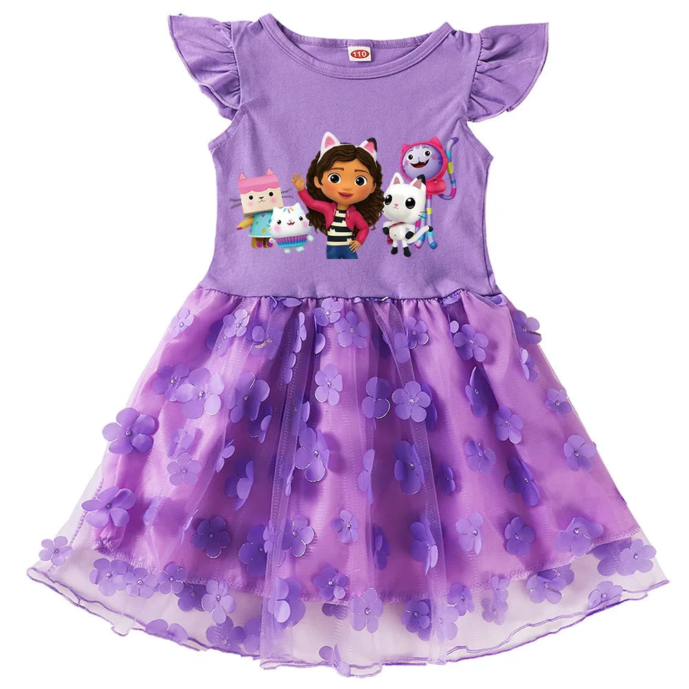 Vestidos Gabbys Dollhouse Costume Kids Cartoon Gabby Chat Dress Baby Girls Summer Short Sleeve Casual Dresses and Bag & Headband TechVisio