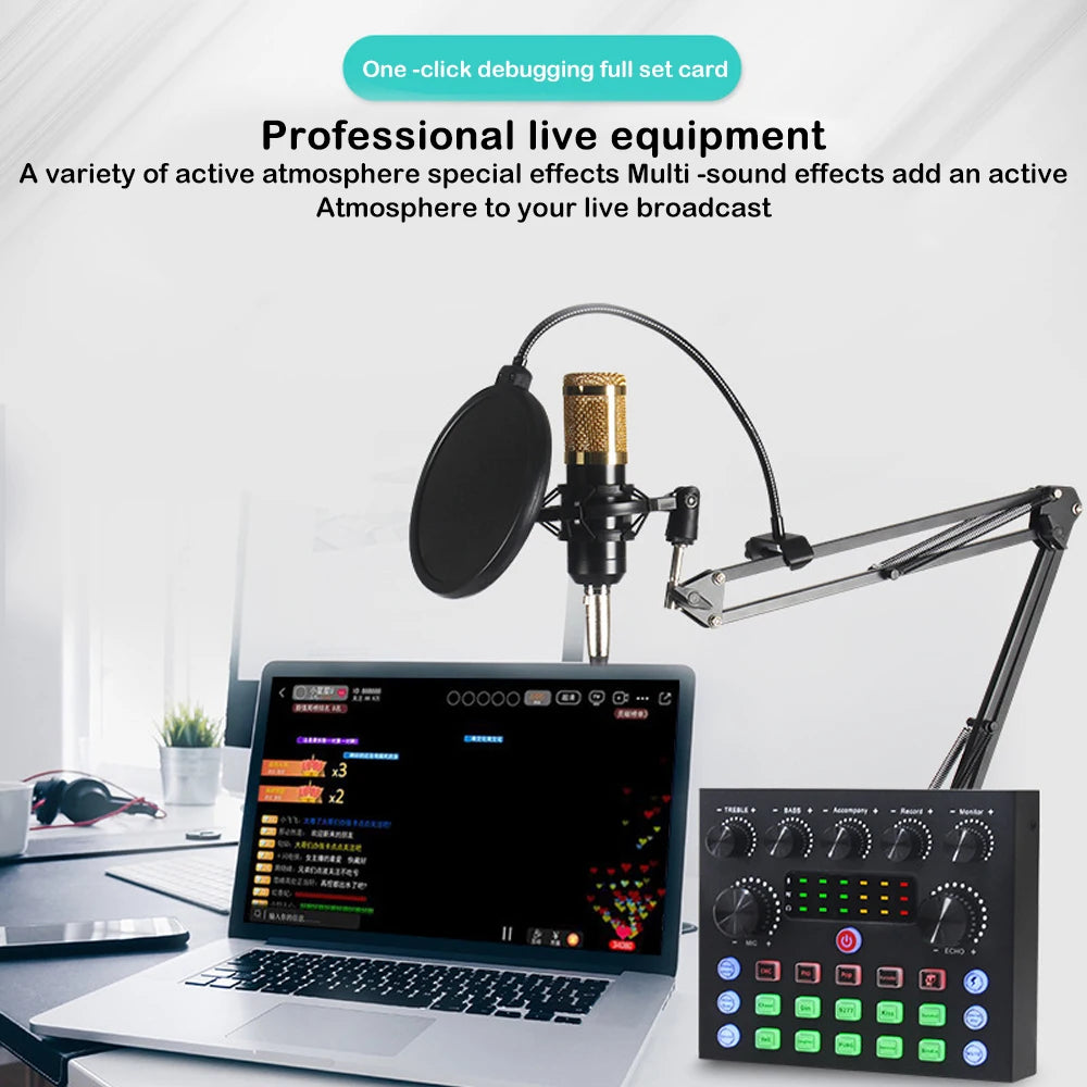 V8S Streaming Kit – Dual DSP Sound Card | BM-800 Mic | BT 5.0