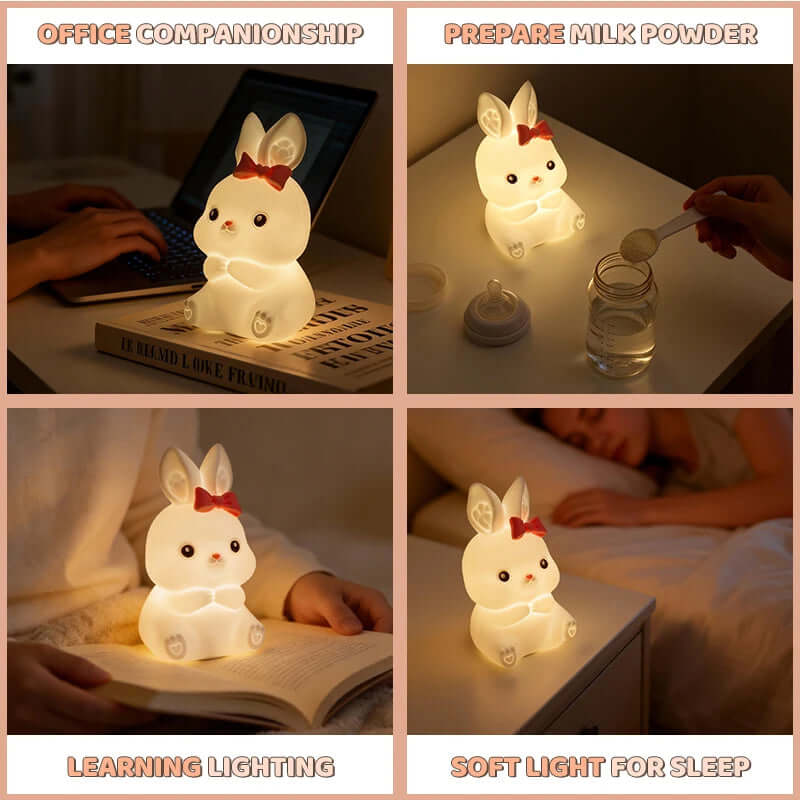 Veilleuse Lapin Mignon – Lumière Colorée ou Chaude, Variateur Tactile & Minuterie TechVisio