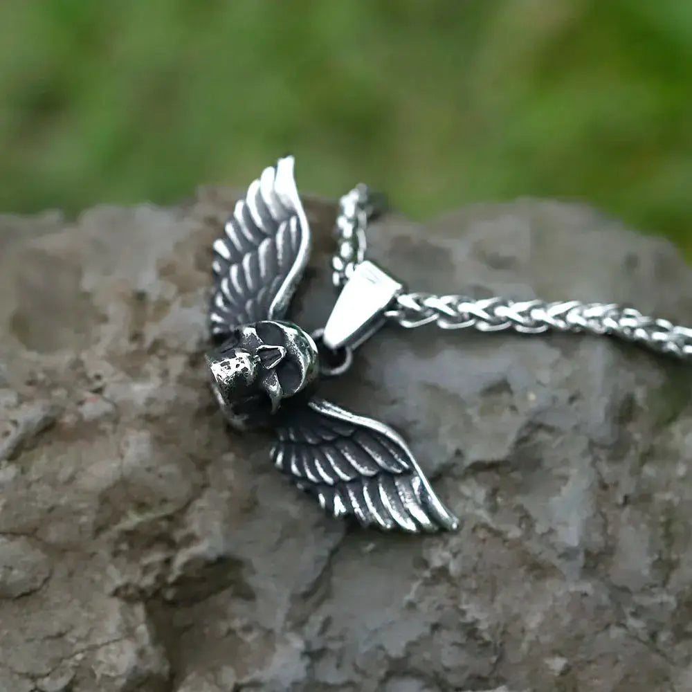 Pendentif Crâne Ailes d’Ange Vikingar Lin