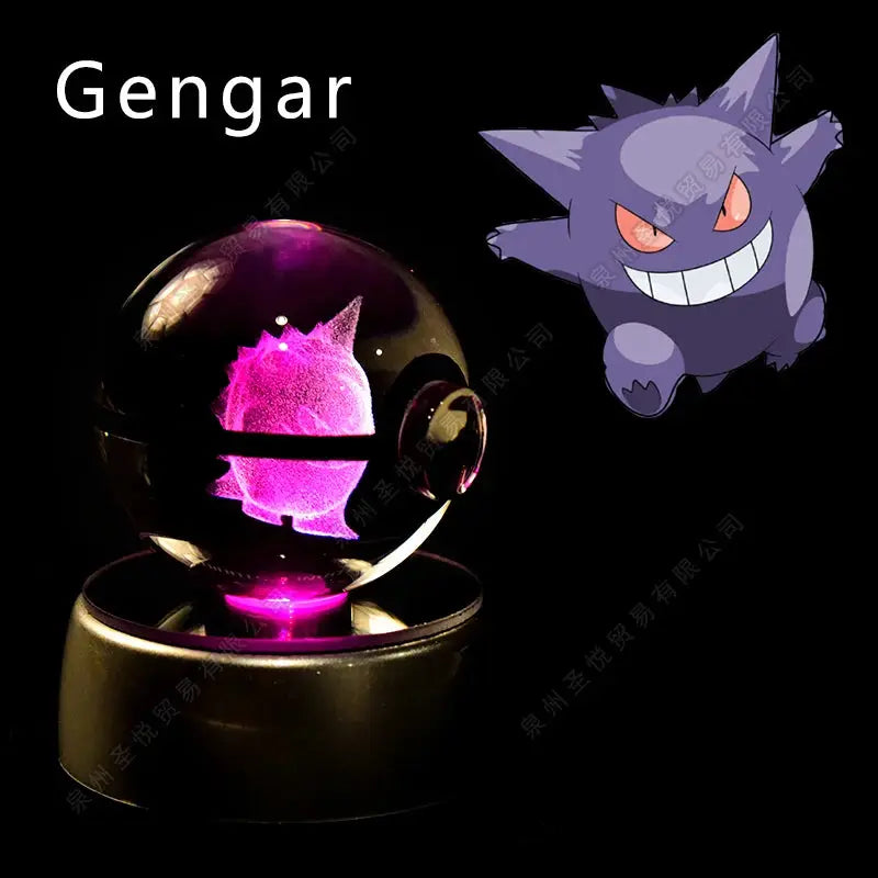 Boule de Cristal Pokémon 3D LED – 36 Personnages, Socle Lumineux, Cadeau TechVisio