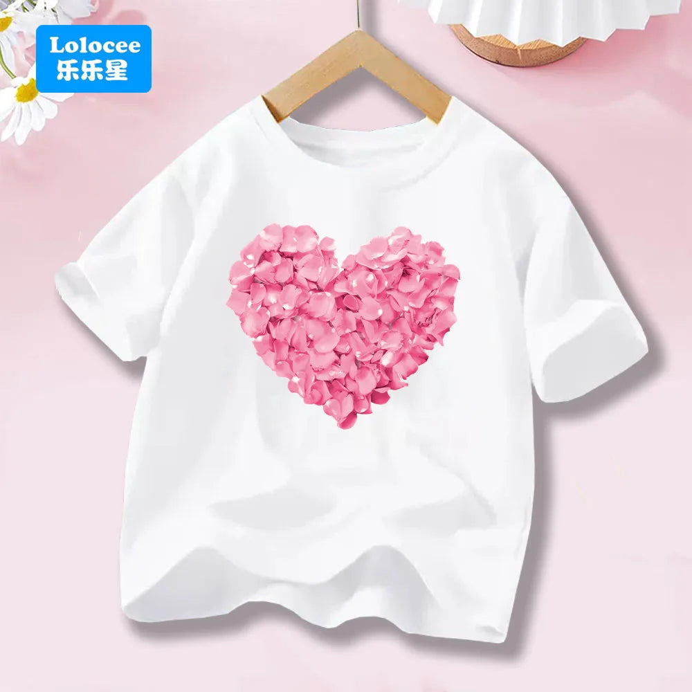 Cute Cat with Bow Print Girls T Shirt Kids Summer Short Sleeve Cotton T-shirt Kawaii Top Tee for Baby Girl 3-14y MM1 TechVisio