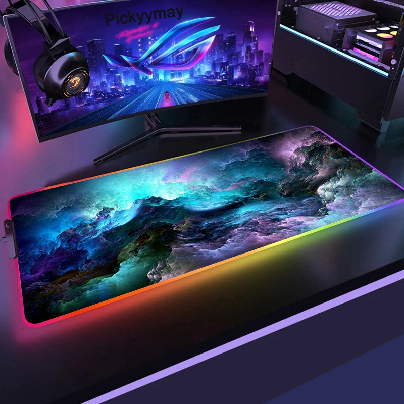 XXL RGB Gaming Mouse Pad — LED Lighting, Space Galaxy Pattern, Non-Slip — All Sizes