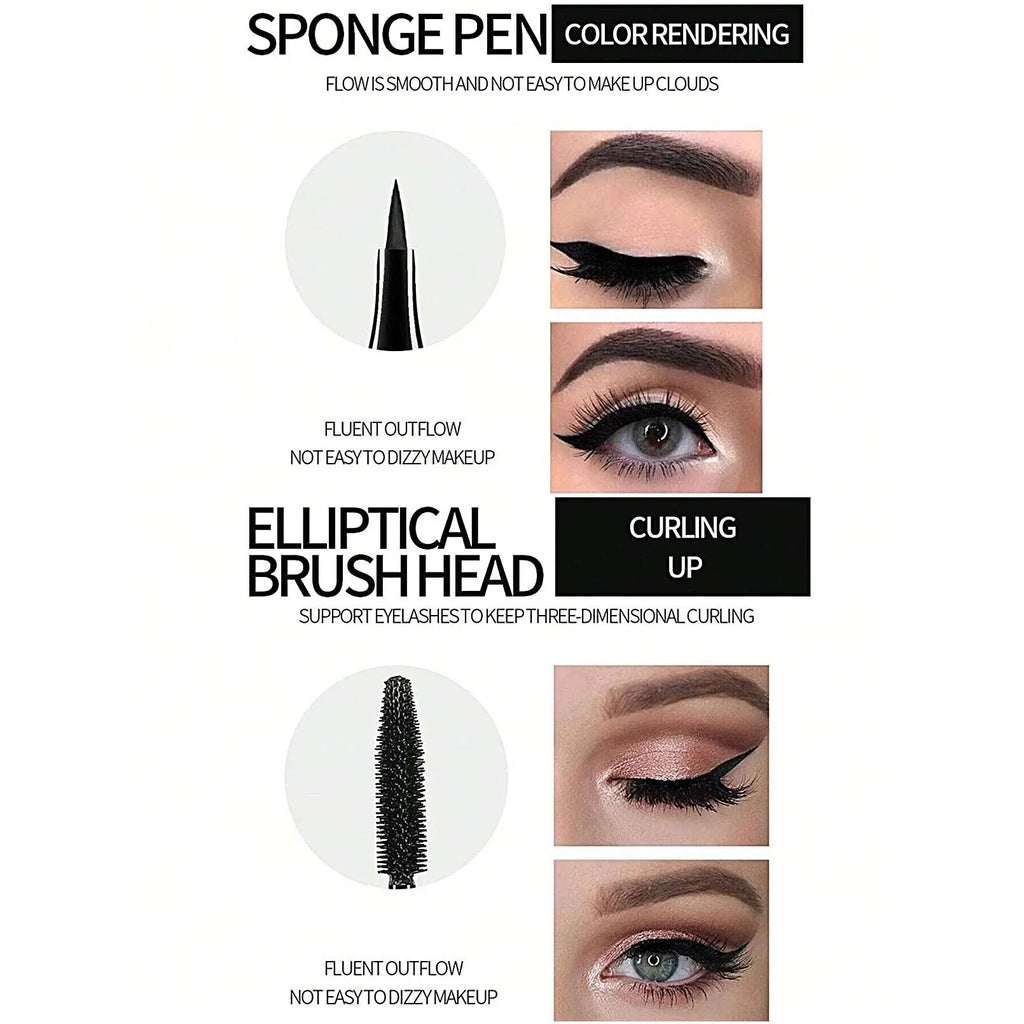 YANQINA Liquid Eyeliner Pencil 4D Waterproof Mascara Set Cosmetics Eye Liner Thick Curling Mascara Eyebrow Pencil Eyes Makeup TechVisio